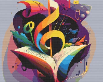 Surrealist Treble Clef Cross-Stitch Pattern Digital Download