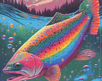 Rainbow Trout in Bright Colors Cross-Stitch Pattern Digital Download