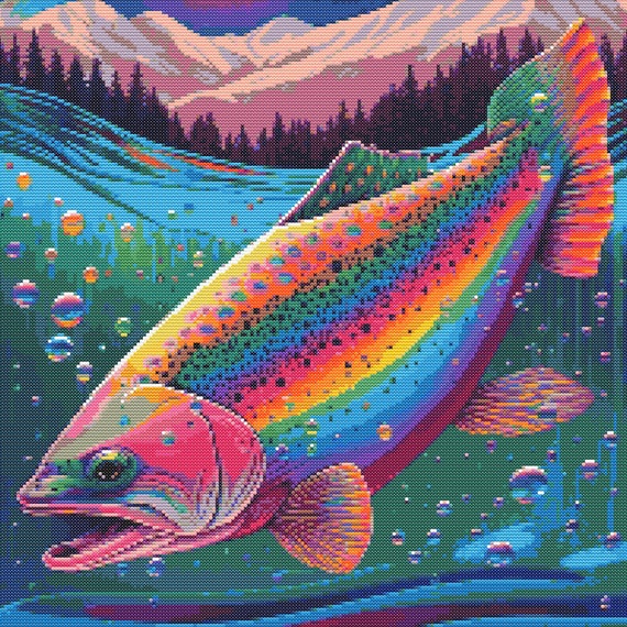 Rainbow Trout in Bright Colors Cross-stitch Pattern Digital