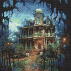 Impressionist Haunted Mansion 3 Cross-Stitch Pattern Digital Download