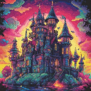 Gothic Castle in Bright Colors 1 Cross-Stitch Pattern Digital Download