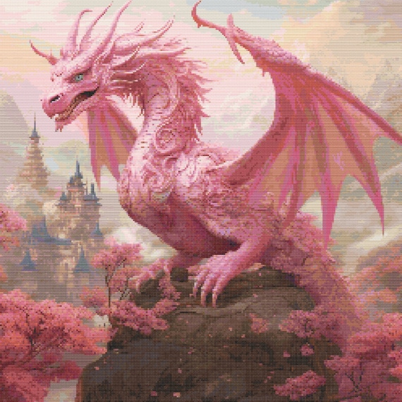 Pink Dragon Fantasy Scene 4 Cross-stitch Pattern Digital Download