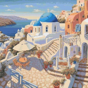 Santorini Scene 3 Cross-Stitch Pattern Digital Download