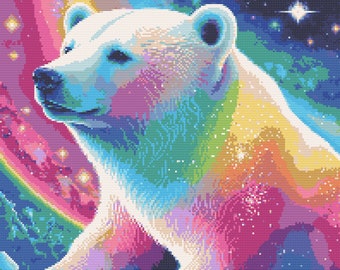Rainbow Polar Bear Cross-Stitch Pattern Digital Download