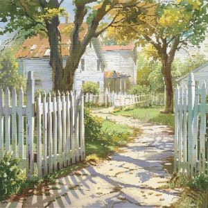 White Picket Fence Scene 10 Cross-Stitch Pattern Digital Download