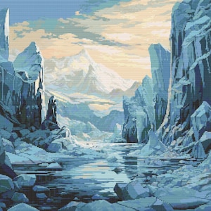 Alaskan Glacier Scene 1 Cross-Stitch Pattern Digital Download