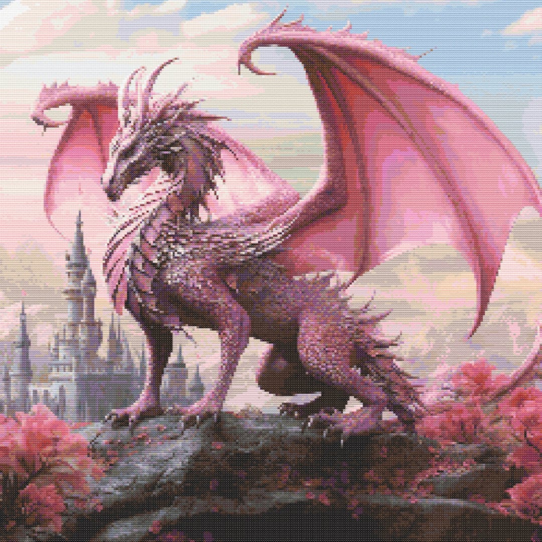 Pink Dragon Fantasy Scene 7 Cross-stitch Pattern Digital Download