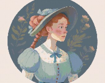 anne of green gables blue dress in Hat and Cross-stitch Pattern Digital Download IT 42