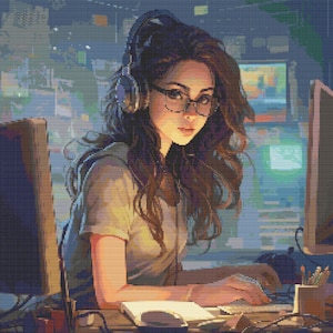 Programadora informática Chica 3 Patrón de punto de cruz Descarga digital