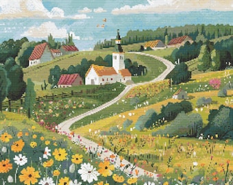 Belarus Countryside Scene 7 Cross-Stitch Pattern Digital Download
