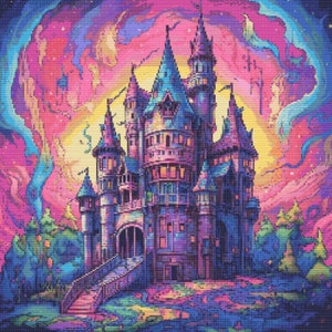 Gothic Castle in Bright Colors 2 Cross-Stitch Pattern Digital Download