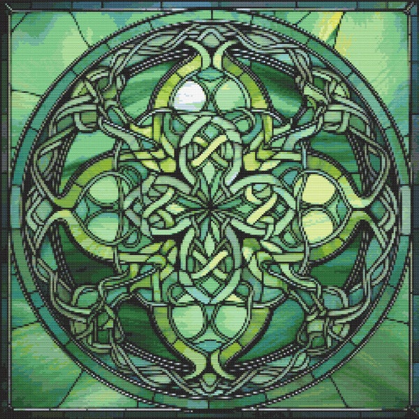 Celtic Knot Stained-Glass Window 1 Cross-Stitch Pattern Digital Download