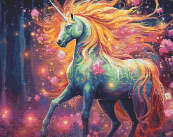 Unicornio mágico en colores brillantes 4 Patrón de punto de cruz Descarga digital