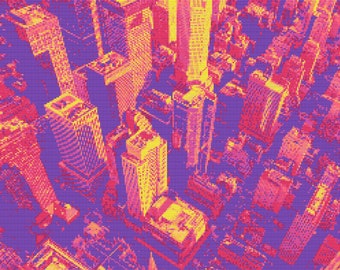 Neon City Cross-Stitch Pattern Digital Download