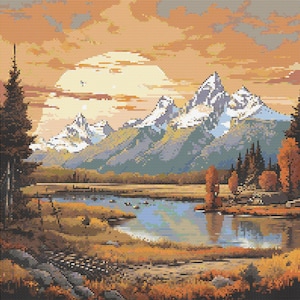 Grand Teton Nationalpark Szene 1 Kreuzstichmuster Digitaler Download