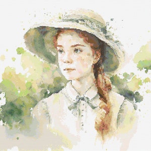 Anne of Green Gables Watercolor-Style Cross-Stitch Pattern Digital Download