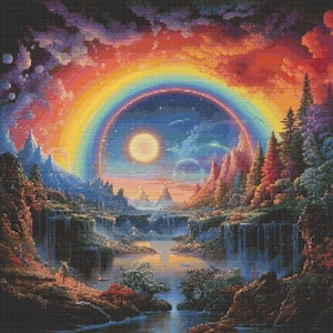 Celestial Rainbow Scene Cross-Stitch Pattern Digital Download
