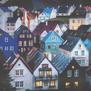 The Colored Houses of Iceland Cross-Stitch Pattern Digital Download