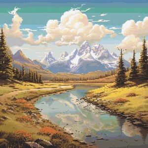 Grand Teton Nationalpark Motiv 5 Kreuzstichmuster Digitaler Download