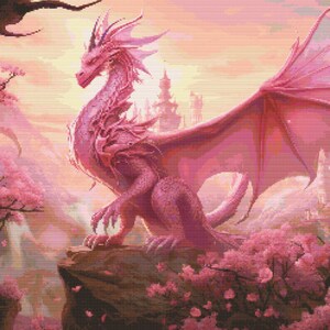 Pink Dragon Fantasy Scene 2 Cross-Stitch Pattern Digital Download