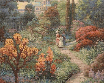 Victorian Garden Scene 3 Cross-Stitch Pattern Digital Download
