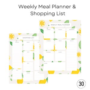 Weekly Meal Planner with Shopping List, PDF, Digital Download