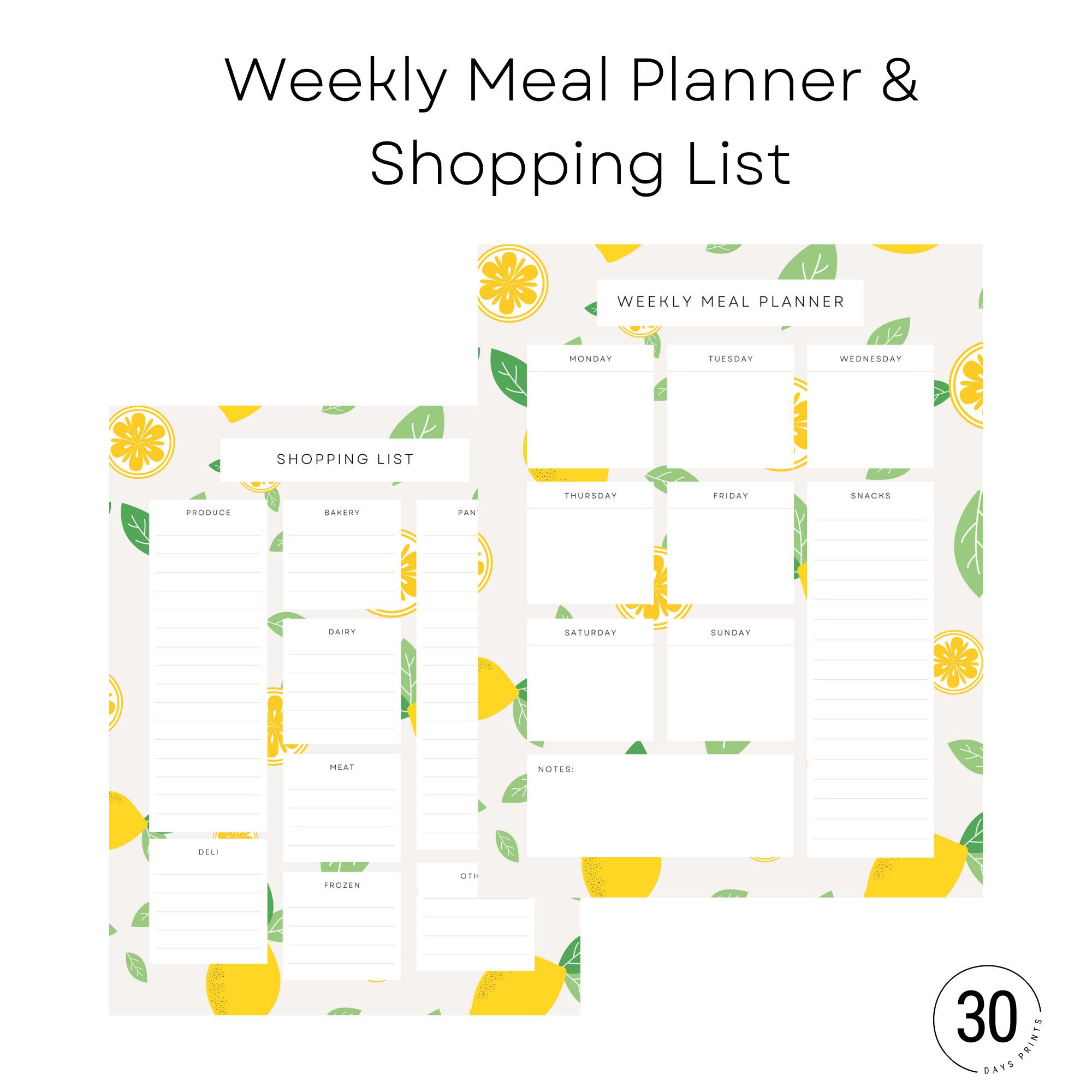 Weekly Meal Planner With Shopping List, PDF, Digital Download - Etsy