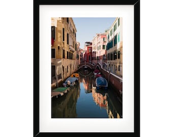 Art mural italien, affiche de Venise, photographie d'Italie, impression colorée des canaux de Venise avec ou sans cadre, décoration murale bohème, cadeau photo unique