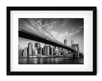 New York Wall Art, Brooklyn Bridge Print, Black and White Fine Art Photo, Manhattan Photography, Framed or Unframed, Oversize Art Gift