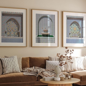 Moroccan Tiles Print Set of 3, Arabic Style Prints, Tiled Fountain Photo, Arabesque Print Set, Fine Art Photography, Unique Photo Gift