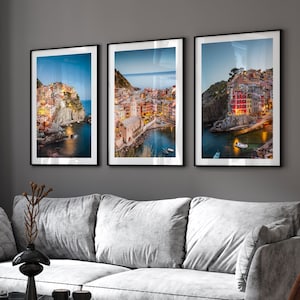 Cinque Terre Set of Three Prints | Italy Wall Art, Manarola Vernazza Riomaggiore Framed Artwork | Fine Art Photography, Extra Large Photos