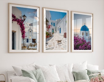 Greece Print Set of 3, Santorini and Paros Photos, Greek Wall Art, White Town Framed Prints, Fine Art Photography, Extra Large Gift for Her