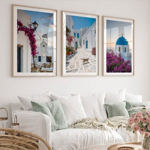 Greece Print Set of 3, Santorini and Paros Photos, Greek Wall Art, White Town Framed Prints, Fine Art Photography, Extra Large Gift for Her