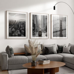 San Francisco Black and White Print Set of 3, Golden Gate, Cable Car and City Skyline Wall Art, Fine Art Photography, Unique Photo Gift