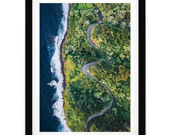 Hawaii Print: Road to Hana Maui Aerial Photography, Coastal Wall Art