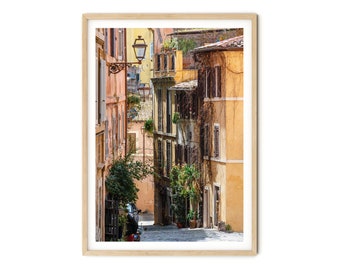 Rome Print, Yellow Houses Photo, Italy Street Wall Art, Pastel Colors Framed Artwork, Fine Art Photography, Extra Large Art Gift for Her