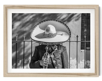 Mariachi Siesta Fine Art Print: Black and White Framed Mexico Wall Art, Hispanic Home Decor