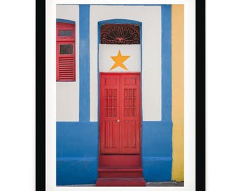 Vibrant Red Door Photography Print, Colorful Brazil Wall Art, Boho Travel Artwork, Maximalist Eclectic Home Decor