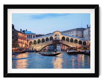 Venice Italy Print, Grand Canal at Night, Italian Architecture Framed Artwork