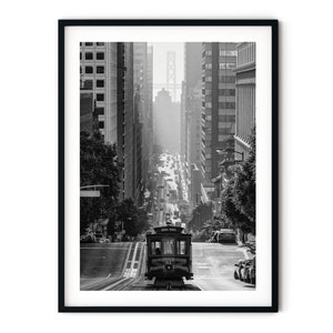 San Francisco Wall Art, Cable Car Black and White Framed Print | Fine Art Photography, Office Decor Extra Large Photo