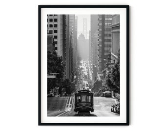 San Francisco Wall Art, Cable Car Black and White Framed Print | Fine Art Photography, Office Decor Extra Large Photo