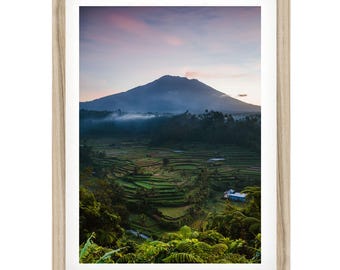 Framed Bali Print: Rice Fields and Agung Volcano Fine Art Photography, Landscape Wall Art