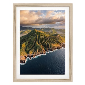 Oahu Hawaii Print, Koko Crater Aerial Photograph, Framed or Unframed Artwork for Home Decor, Fine Art Nature Photography, Coastal Wall Art