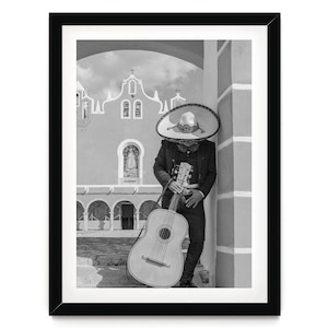 Mexikanische Mariachi Fine Art Schwarzweißdruck, gerahmt oder ungerahmt Kunstwerk für Wohnkultur, große vertikale Wandkunst, Mexiko Geschenke
