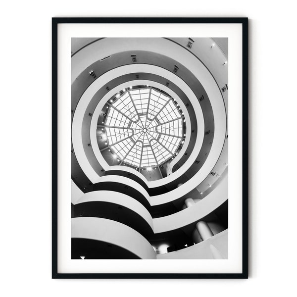Guggenheim, New York fotografie, zwart-wit, abstracte kunst aan de muur, NYC print, architecturale extra grote Fine Art Photo