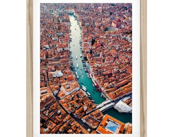 Framed Venice Italy Print, Grand Canal Aerial Photography, Italian Wall Art for Boho Home Decor