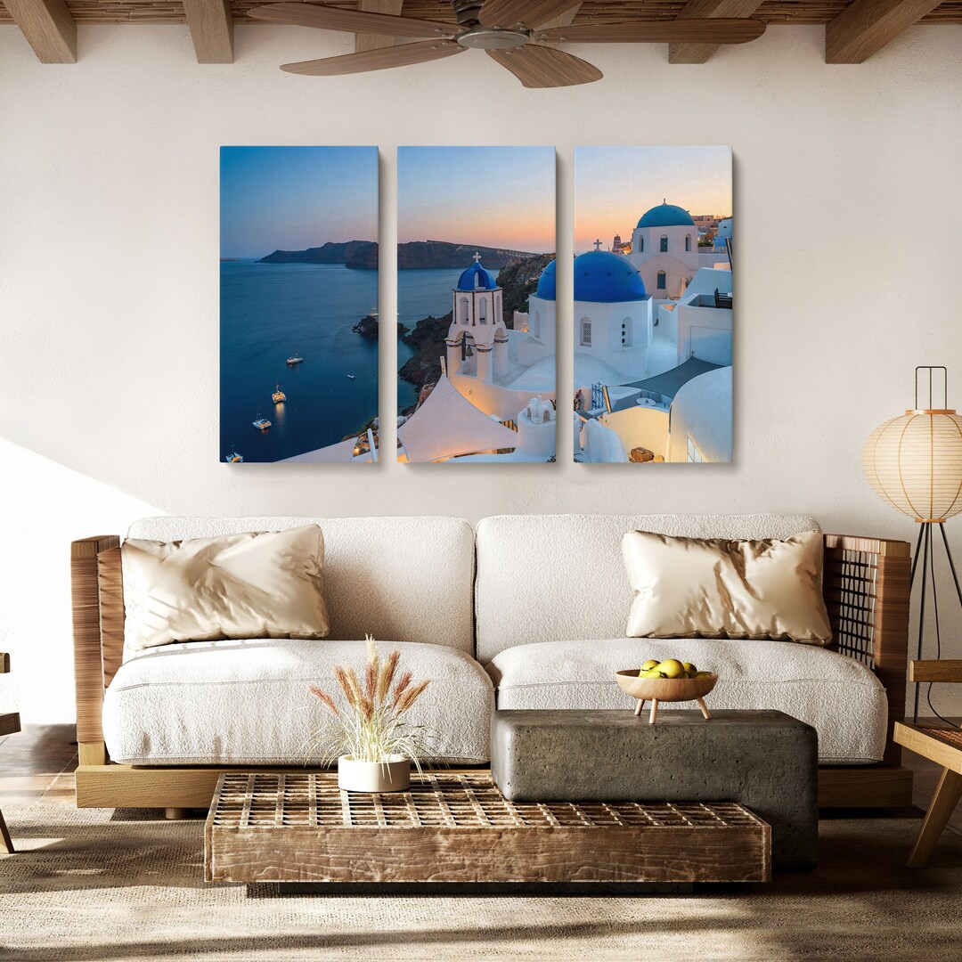Santorini Sunset Canvas Print: 3-panel Coastal Wall Art - Etsy