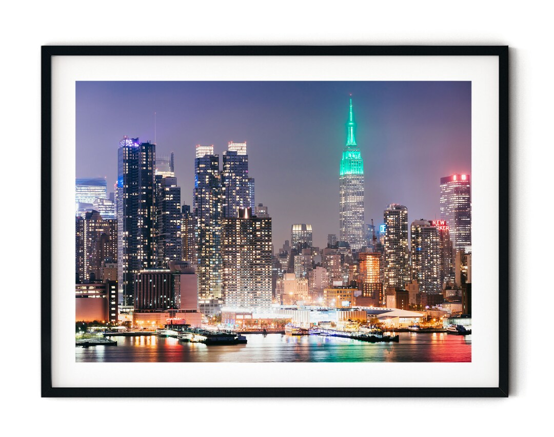 New York City Wall Art, Empire State Building Print, NYC Skyline Night ...