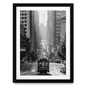 San Francisco Wall Art, Cable Car Black and White Framed Print | Fine Art Photography, Office Decor Extra Large Photo