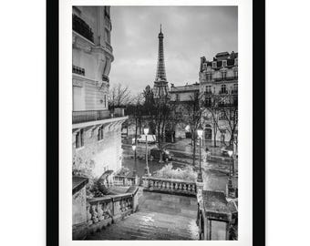 Paris France Print: Black and White Eiffel Tower Framed Art, French Architecture Photography
